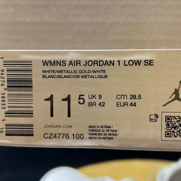 Nike Air Jordan 1 Low Se White-Metallic Gold-White Womens Sz 11.5 [CZ4776-100] - Picture 10 of 10